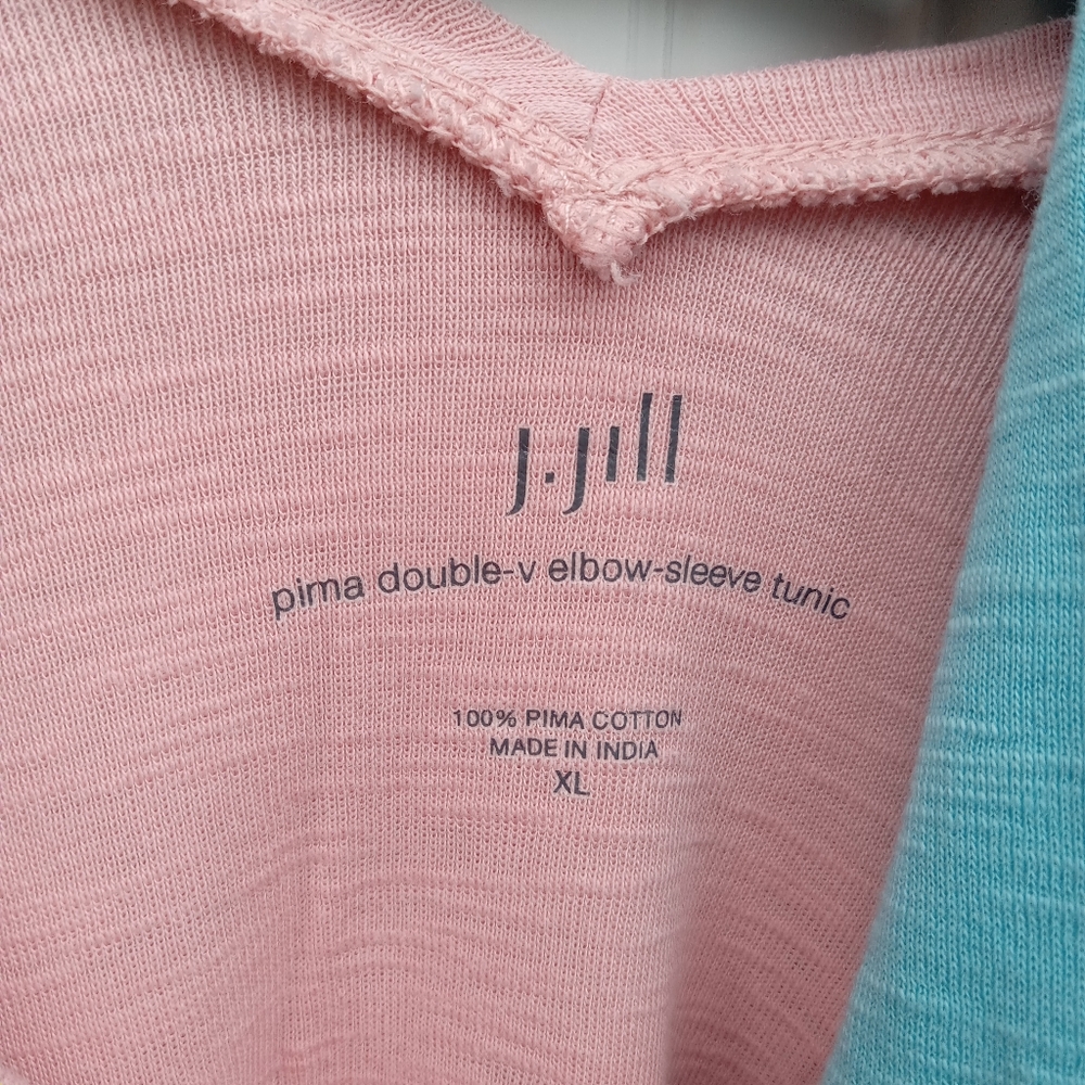 J. Jill Pima Cotton Double V-Neck Tunic Bundle Blue Pink Size XL Relaxed Fit - Picture 2 of 7